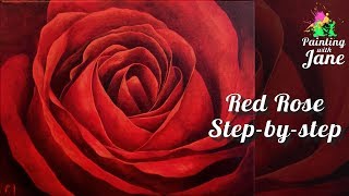 Red Rose Painting - Step by Step Acrylic Painting on Canvas for Beginners