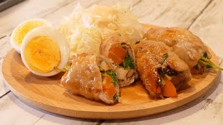 Japanese home cooking.Vegetable filled meat rolls.