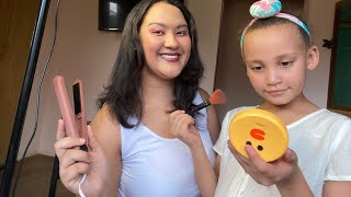 Skylar my  9 year old niece  does my makeup and hair 😍// Asmr friend plays with me