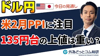 ドル円予想「米2月PPIに注目集まる！135円台の上値は重い？」ビシッとわかる今日のドル円　2023/3/15