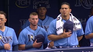 NYY@TB: SSGT. Warren sings during 7th-inning stretch