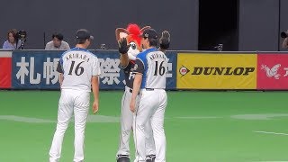 ＜2017.8.31ソフトバンク戦＞有原投手が二人登場し、ポリーちゃんと見習いフレップ君に笑われる