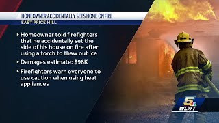 Homeowner uses torch to thaw ice, accidentally sets house on fire