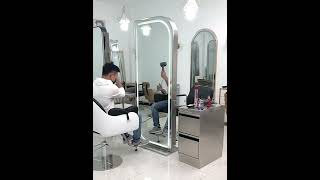 high quality double side barber mirror barber stations hair dressing salon mirror with LED light