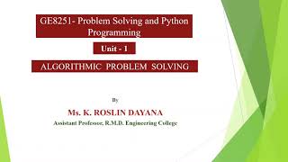 GE8151 Unit 1 Algorithmic Problem Solving Video