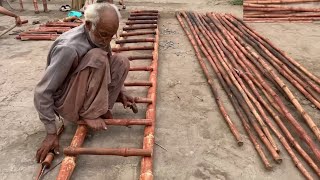 How 80 Years Old Hardworking Man Makes Beautiful Bamboo Ladder || Step By Step Process Video