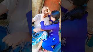 Grand daughter shaves her physically disabled grandfather 🙏🙏🙏🙏 .