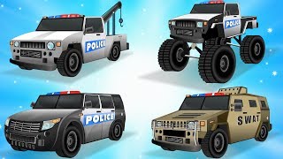 Learn Police Vehicles Names w Cars Garage - Police Car \u0026 Trucks - Cars Transformation - Kids Videos