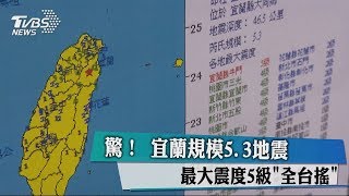 驚！ 宜蘭規模5.3地震 最大震度5級\