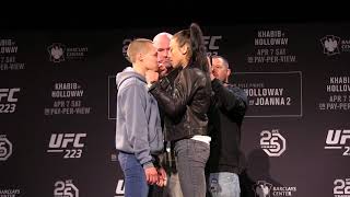 UFC 223 Press Conference: Rose Namajunas vs Joanna Jedrzejczyk Face Off