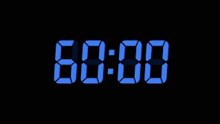 60 Seconds Digital Countdown Timer | Black Background | Blue Text | No Sounds