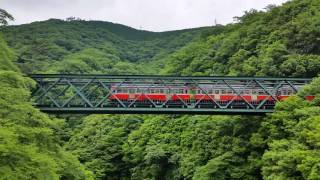 出山鉄橋を渡る箱根登山鉄道モハ1+2 2016年6月14日