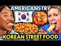 Americans Try Korean Street Food For The First Time! (Tteokbokki, Gimbap, Gamja-HotDog)