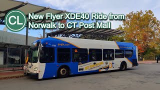 GBT Coastal Link Bus Ride: 2017 New Flyer XDE40 4703 from Norwalk WHEELS Hub to CT Post Mall