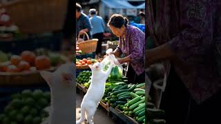 The hardworking cat can already sell vegetables to support itself