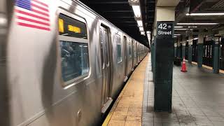 MTA NYC Subway Kawasaki R160B Siemens N / Q Trains Depart Times Square–42nd Street (10/29/19)