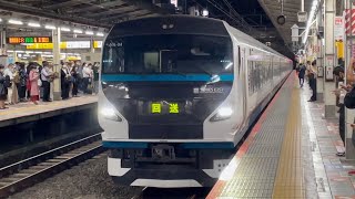 E257系2000番台NA-04編成が回送電車として池袋駅に到着するシーン