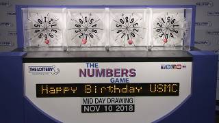 Midday Numbers Game Drawing: Saturday, November 10, 2018