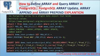 HOW TO DEFINE PostgreSQL ARRAY ,QUERY | ARRAY VALUE APPEND , ARRAY PREPEND EXPLANTION #VD50