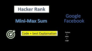 Mini Max Sum | HackerRank | Solution best explanation | Python