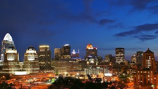 Cincinnati Ohio At Night, USA, 4K Drone Footage