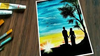 Valentine's Day Special Couple 2021, Romantic couple painting - Sunset Water colour Painting.