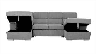 Urban Cali Bel Air Modular U-Shaped Sleeper Sectional Sofa with Storage Chaises in Thora Stone