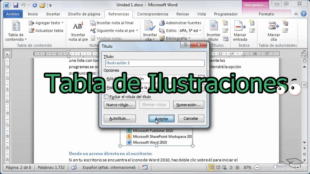 Crear Una Tabla De Ilustraciones En Microsoft Word 2013 2010 Tabla ...