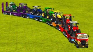 TRANSPORTING TRACTORS \u0026 PICKUP TRUCKS WITH ROAD TRAIN! Farming Simulator 25