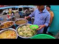 cambodia cheap street food for dinner noodle soup grilled beef kebabs fish chive cake u0026 more