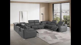 1116 Global United 12-Piece  4-Power Reclining Italian Leather Sectional Feature Showcase