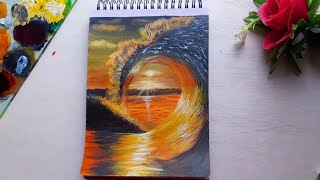 Easy acrylic painting || Easy Way to draw Sunset & Waves - step by step painting