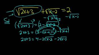 Solve sqrt(2x + 3) + sqrt(x - 2) = 2