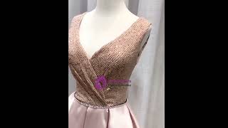 kemedress Pink Satin V-neck Pleats Homecoming Dress