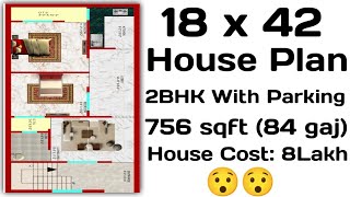 18 x 42 (84 gaj) Small House Plan With Waiting Area || 756 sqft House Cost: 8Lakh (Hindi/Urdu)