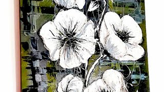 Textured flowers on canvas / Easy Poppies / Acrylic on canvas / White poppies