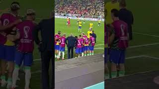 Brazil manager does the Richarlison celebration after goal v South Korea