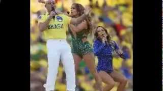 Pitbull, Jennifer Lopez and Claudia Leitte perform at the climax of the opening ceremony in Sao Paul