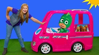 Assistant Hunt for the PJ masks Magical Cubes in her Power Wheels Camper