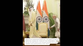 Qatar Emir Sheikh Tamim bin Hamad Al Thani meets Indian PM Modi in Delhi