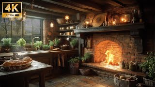 Cozy Rainy Kitchen Ambience LIVE 🌧️🔥 | Warm Fireplace, Rustic Elegance \u0026 Soothing Rain Sounds