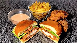 Crispy Chicken Burger \u0026 Fries | ሆም መይድ ክራንቺ ቺክን በርገር ኤንድ ቺፕስ።