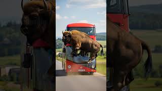 Bison Stops Double Decker Bus From Deadly Accident