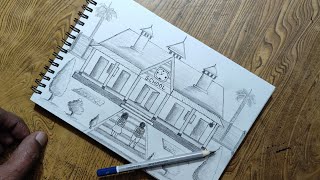 School drawing tutorial/Easy way to draw School step by step