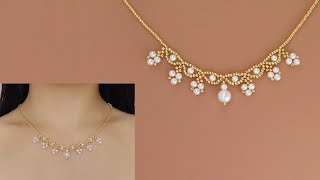 DIY Elegant Beaded Necklace with White Pearls and Gold Seed Beads. How to Make Beaded Jewelry.