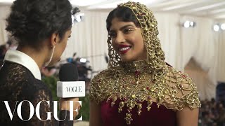 Priyanka Chopra on Her Intricate Beaded Headpiece | Met Gala 2018 With Liza Koshy | Vogue