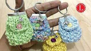 Loom Knitting Mini Bag Keychain Purse Bag Keyring l Lipstick Cozy Sanitizer by Loomahat