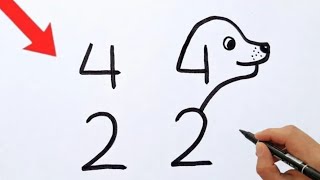 How to Draw Dog From Number 4422 | Easy Dog Drawing | Animals Drawing | Number Drawing / Dog Drawing