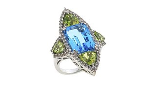 Rarities 12.02ct Blue Topaz, Peridot and White Topaz Ring