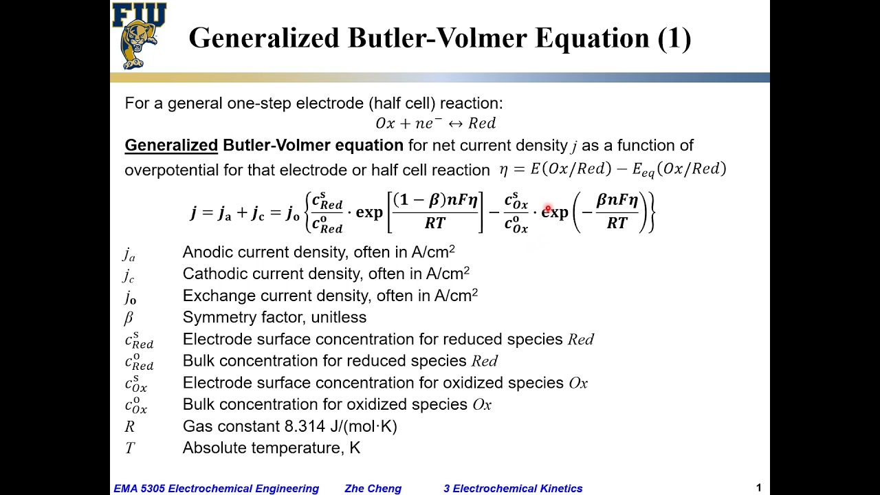 Electrochem Eng L03-31 Generalized B V Equation - YouTube